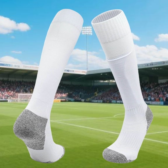 Socks with Grips for Girls Kids Athletic Soccer Socks, Knee High Socks for Youth Boys Girls Thick Bottom Cushioned Sports Tube Socks Girls Dress Socks White 130