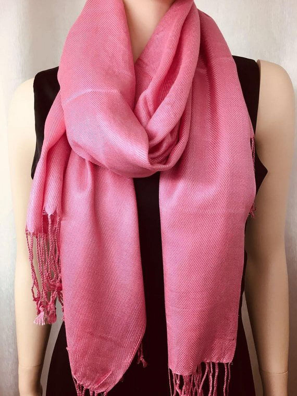 Large Cerise Pink Roses On Light Grey Pashmina Feel With Tassels - Scarf at   Women's Clothing store