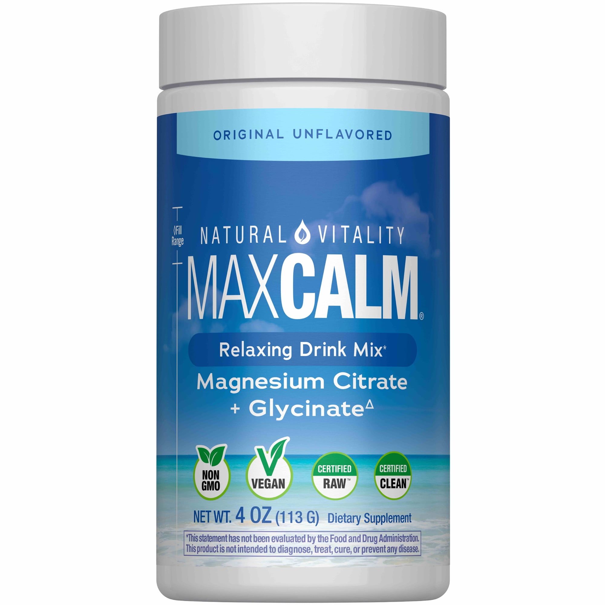 MaxCalm Magnesium Drink Powder | 4 Oz | Unflavored Supplement | by Natural Vitality