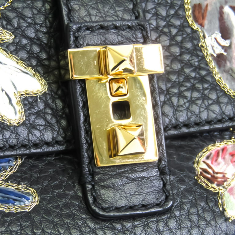 Pre-Owned Valentino Garavani Animal Motif Chain Bag LW2B0091WSB Women's  Leather,Silk Studded Shoulder Bag Black,Gold,Multi-color (Good) 