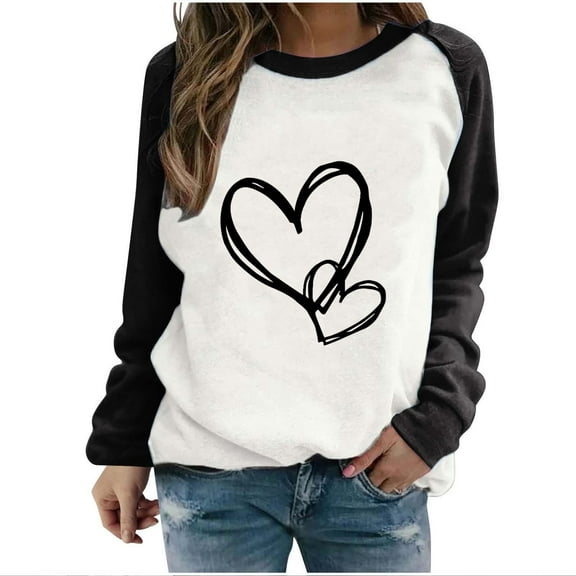 Busydd Womens Sweatshirt Fleece Long Sleeve Crewneck Sweatshirts Fashion Heart Graphic Sweatshirts Casual Loose Comfy Oversized Sweatshirts Pullover Tops Fall Sweatshirt Hoodies