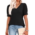 thumbnail image 5 of WIHOLL Womens Tops Vneck Puff Sleeve Buttons Summer Ladies Shirts Plus Size Blouses Dressy Casual Spring Outfits, 5 of 11