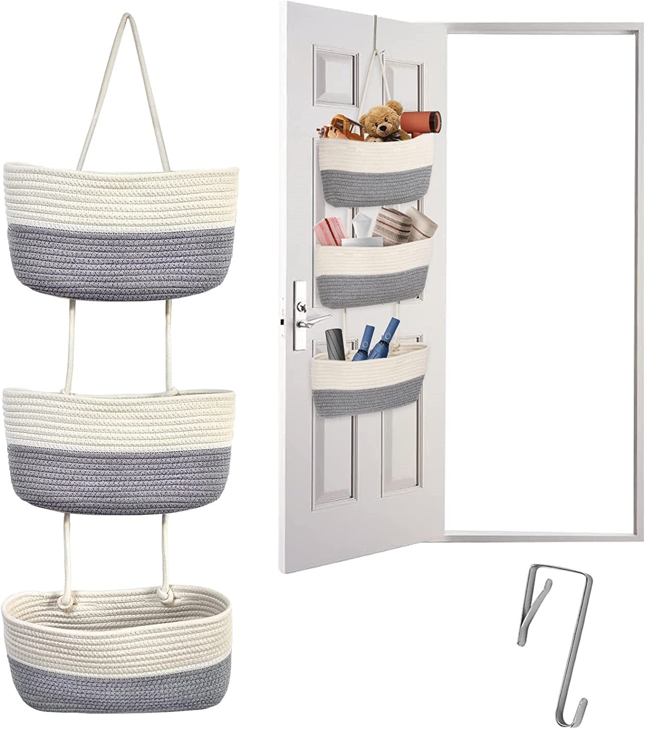 Topboutique Over the Door Hangings Basket Woven Cotton Rope Over the