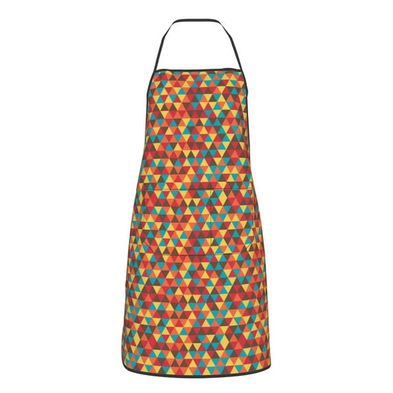 XMXY Chef Aprons with Pockets for Women Men, Retro Triangles Mesh Waterproof Cooking Kitchen Aprons, 28.3 x 20.4 inches