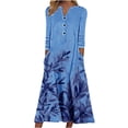thumbnail image 2 of Babysbule Womens Fall Dresses Fashion Women Casual Elegant Round Neck Printing Summer Long Sleeve Pockets Dress, 2 of 5