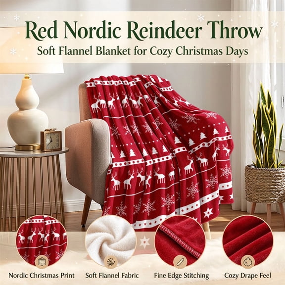 Christmas Blanket 27-80in Red Snowflake Flannel Soft Warm Throw for Sofa Bed Holiday Gift by OVFUIZ