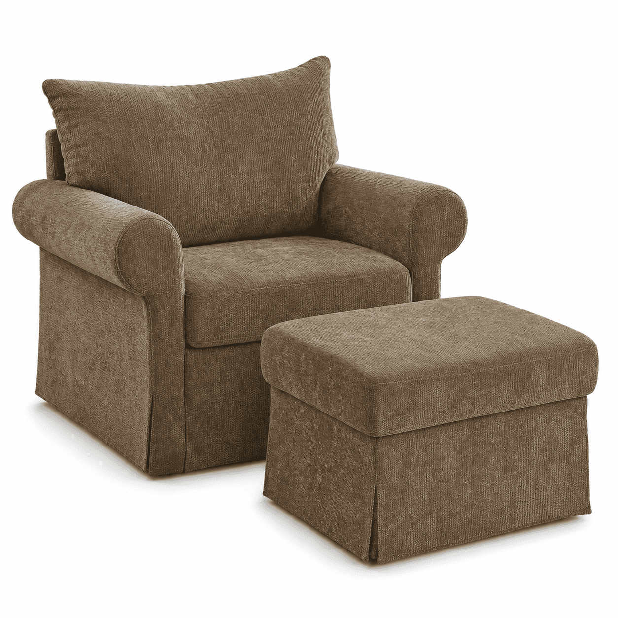 Aukfa 37.5" Oversized Chenille Accent Chair with Ottoman, Upholstered Armchair with Footrest for Living Room,Brown