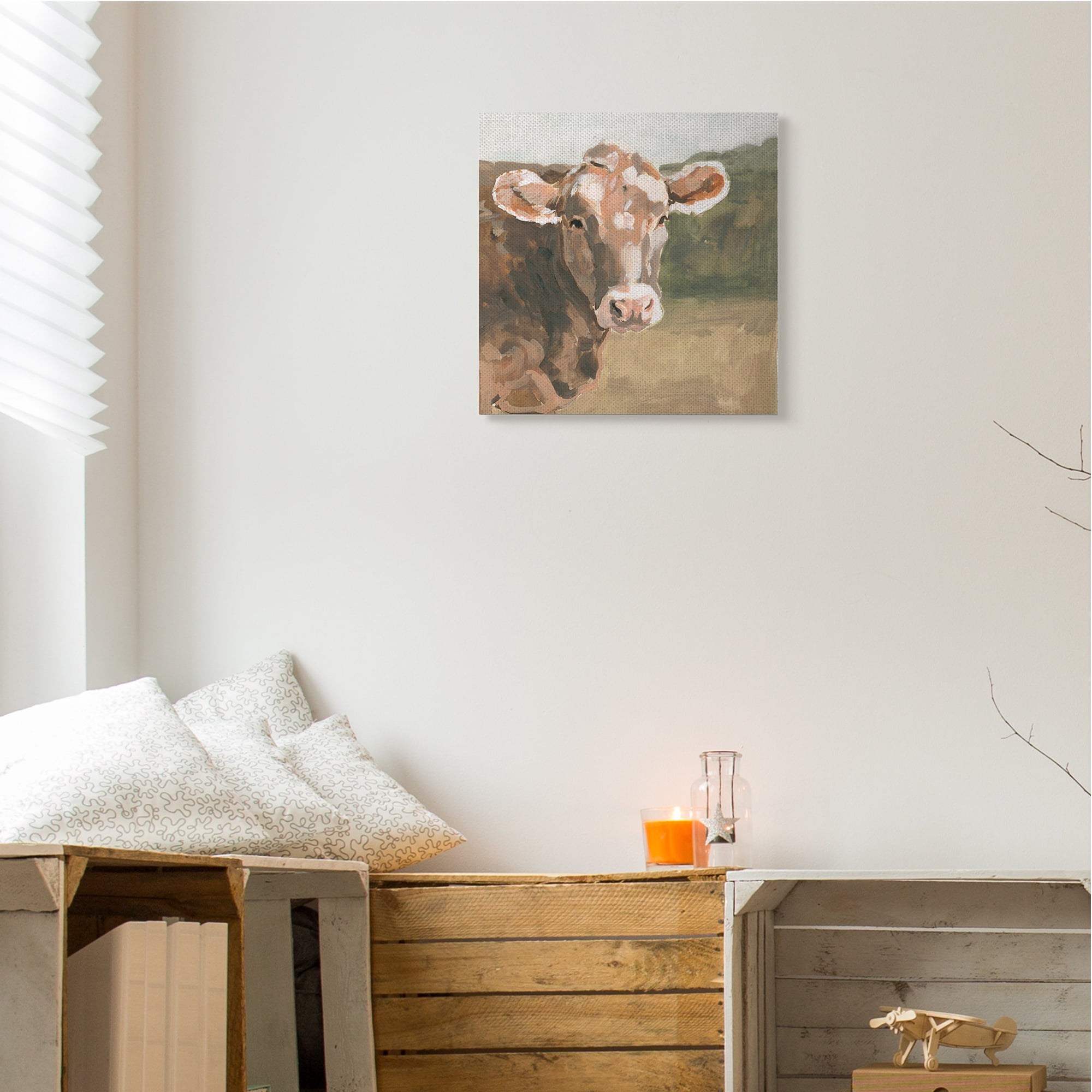 Soft Country Meadow Cow Quaint Farm Animal Animals & Insects Gallery-Wrapped Canvas Print Wall Art, 17x17