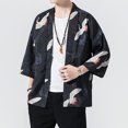 thumbnail image 4 of Chaqueta de punto con pintura china para hombre, abrigo ligero informal con estampado de manga de cinco puntos Pompotops oipoqjl21488, 4 of 7