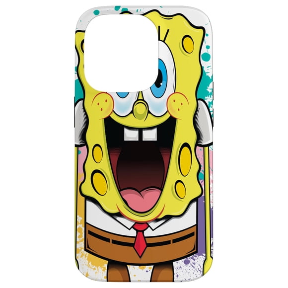 Funda para iPhone 14 Pro con diseño de Bob Esponja y salpicaduras de pintura