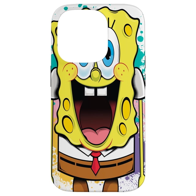 Funda para iPhone 14 Pro con diseño de Bob Esponja y salpicaduras de pintura