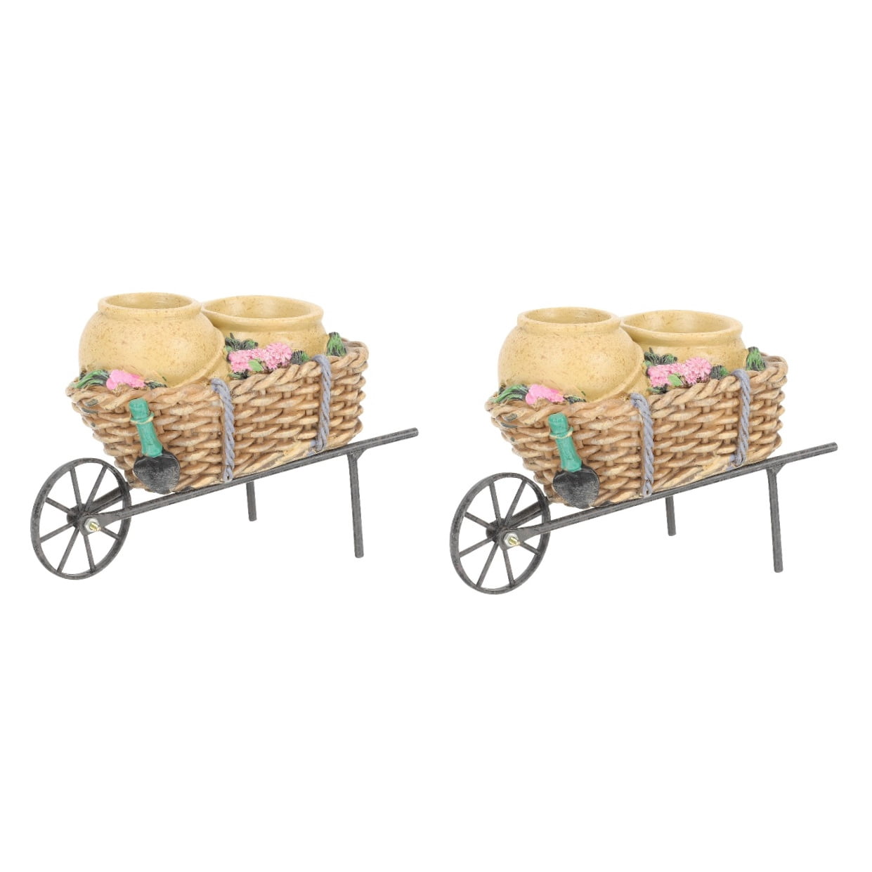 YSNOOWE Elegant Khaki Resin Plant Pot with Iron Cart for Indoor Decor 2Pcs