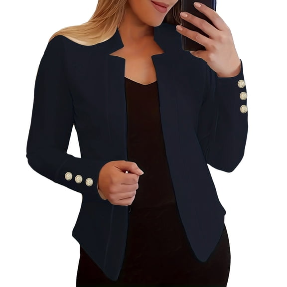 HJYCHN Jackets for Women Ladies Cardigan Solid Long Sleeve Pocket Coat Outerwear Trench Style Casual Womens Winter Coat Navy XXL
