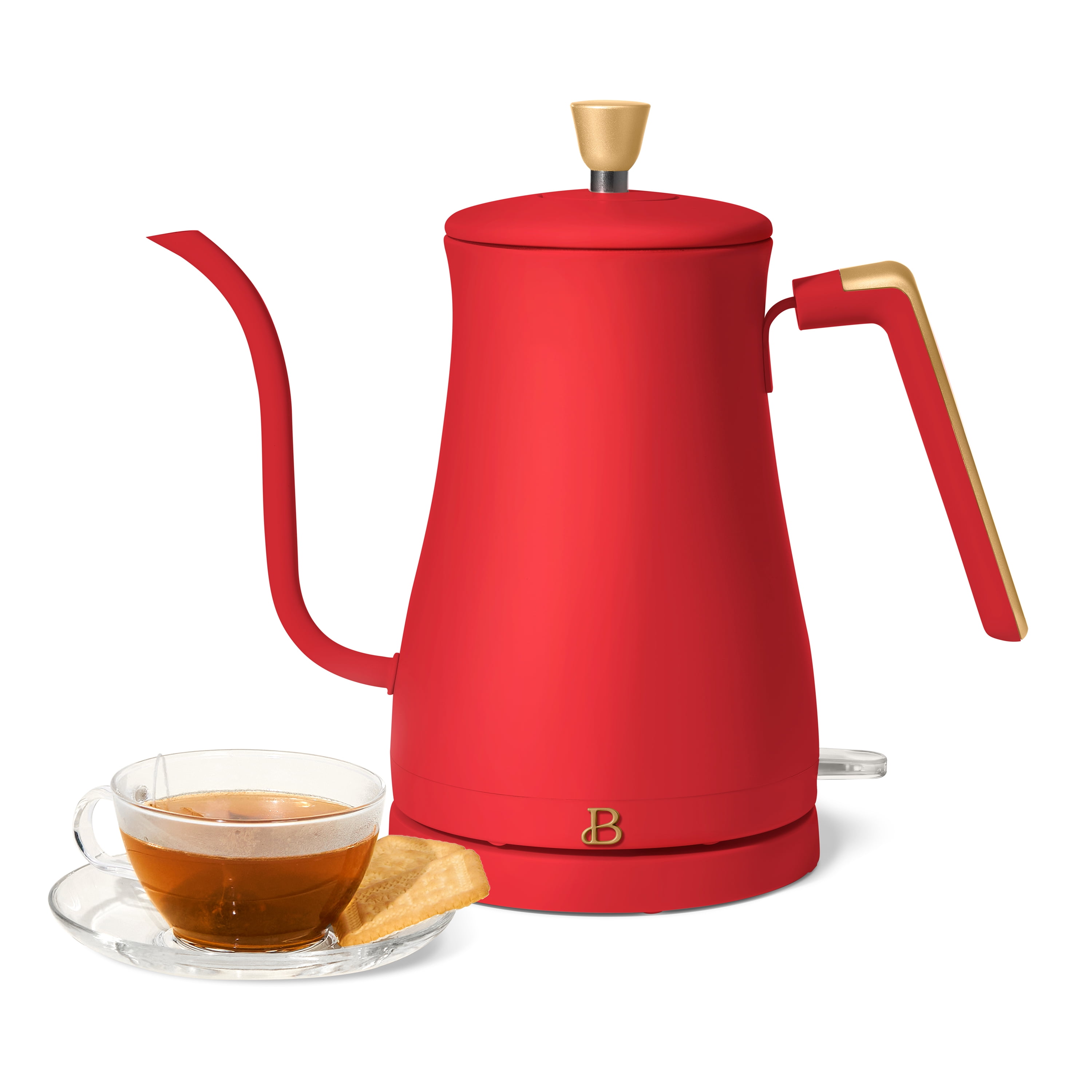Beautiful 1-Liter Electric Gooseneck Kettle 1200 W, Tomato Red by Drew Barrymore
