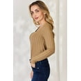 thumbnail image 4 of Basic Bae Ribbed Long Sleeve T-Shirt Women’s Stylish Comfortable Casual Slim Fit Top, 4 of 10
