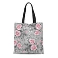 thumbnail image 1 of JSDART Sac Fourre-Tout en Toile Fleurs Roses et Feuilles sur Fond Gris Motif Floral Aquarelle Sac à Provisions Réutilisable, 1 of 1