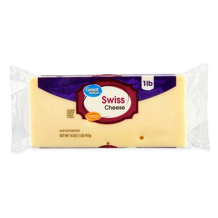 Great Value Swiss Block Cheese, 16 oz Chunk