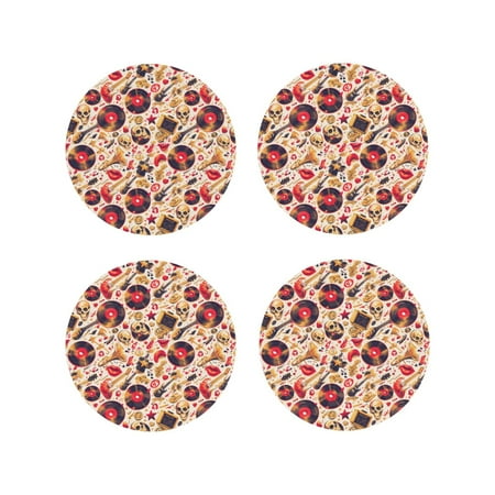 

Pofeuu gold Skull Guitar record Print Coasters for Drinks 4Pack PU Leather Coasters Bar Drink Coasters for Tabletop Protection Furniture from Damage-Round Shape