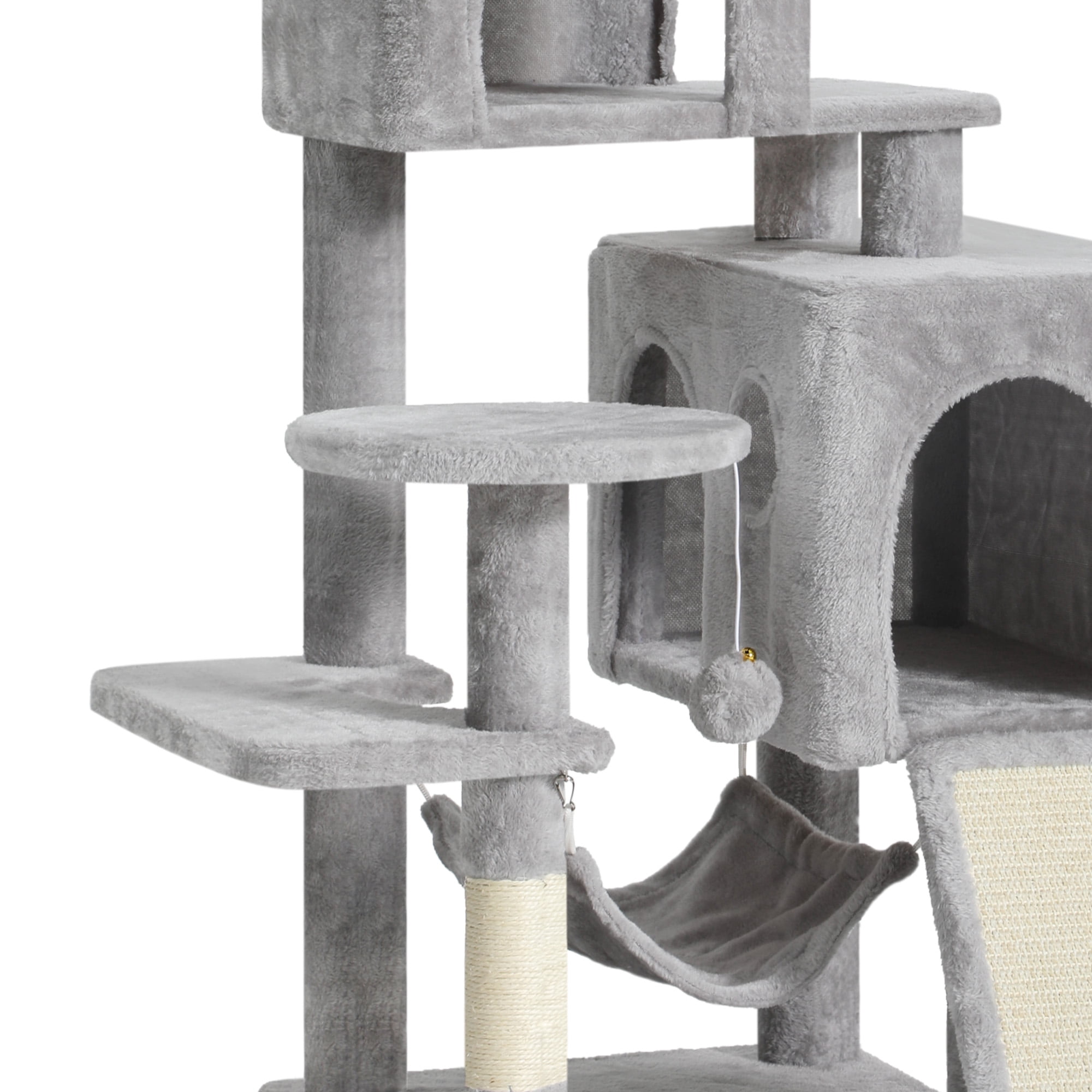 Uforic 54in Cat Tree Tower with Sisal Scratch Posts, Condo, Hammock in Light Gray