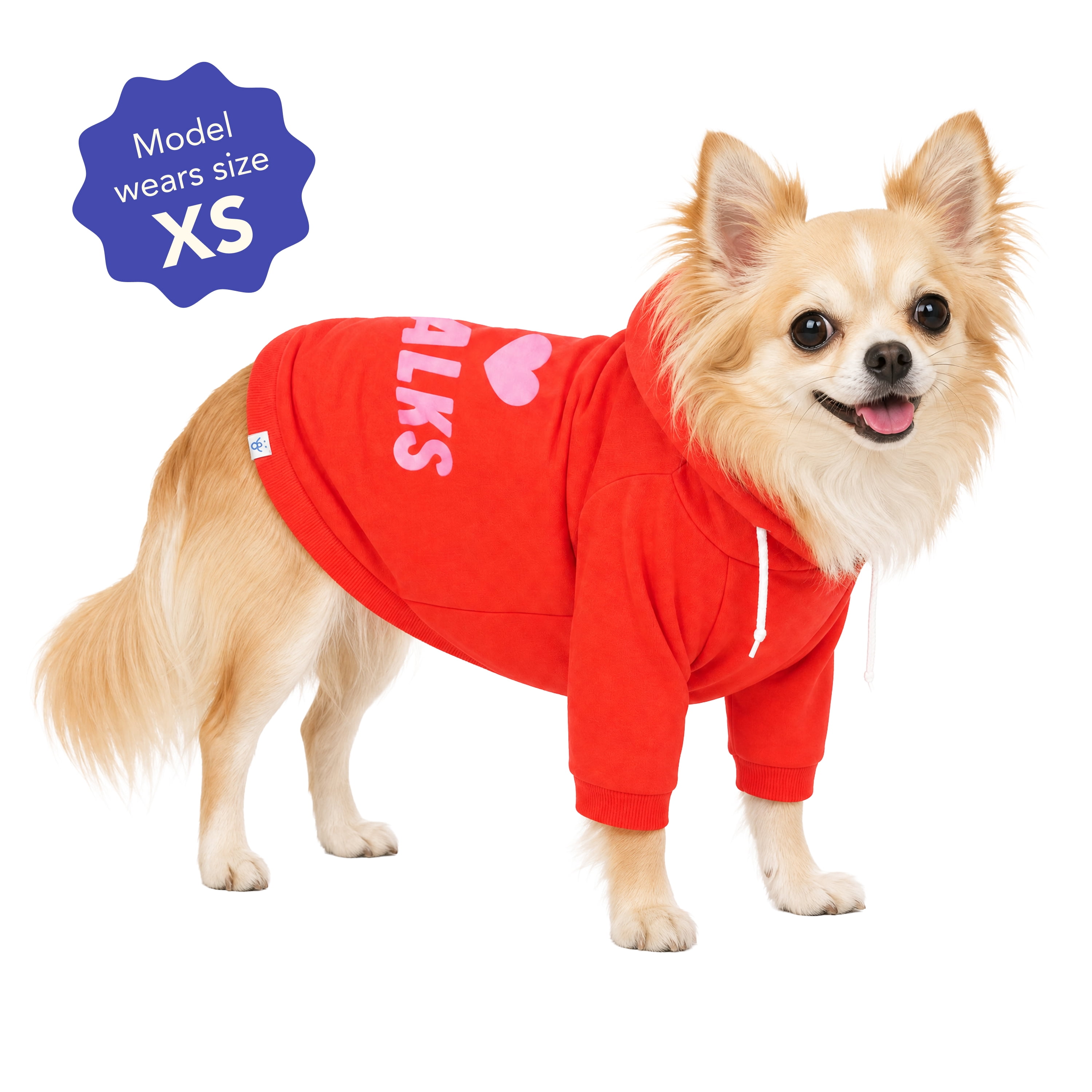 Oodles I Heart Walks Fall Dog Hoodie, Red, XS