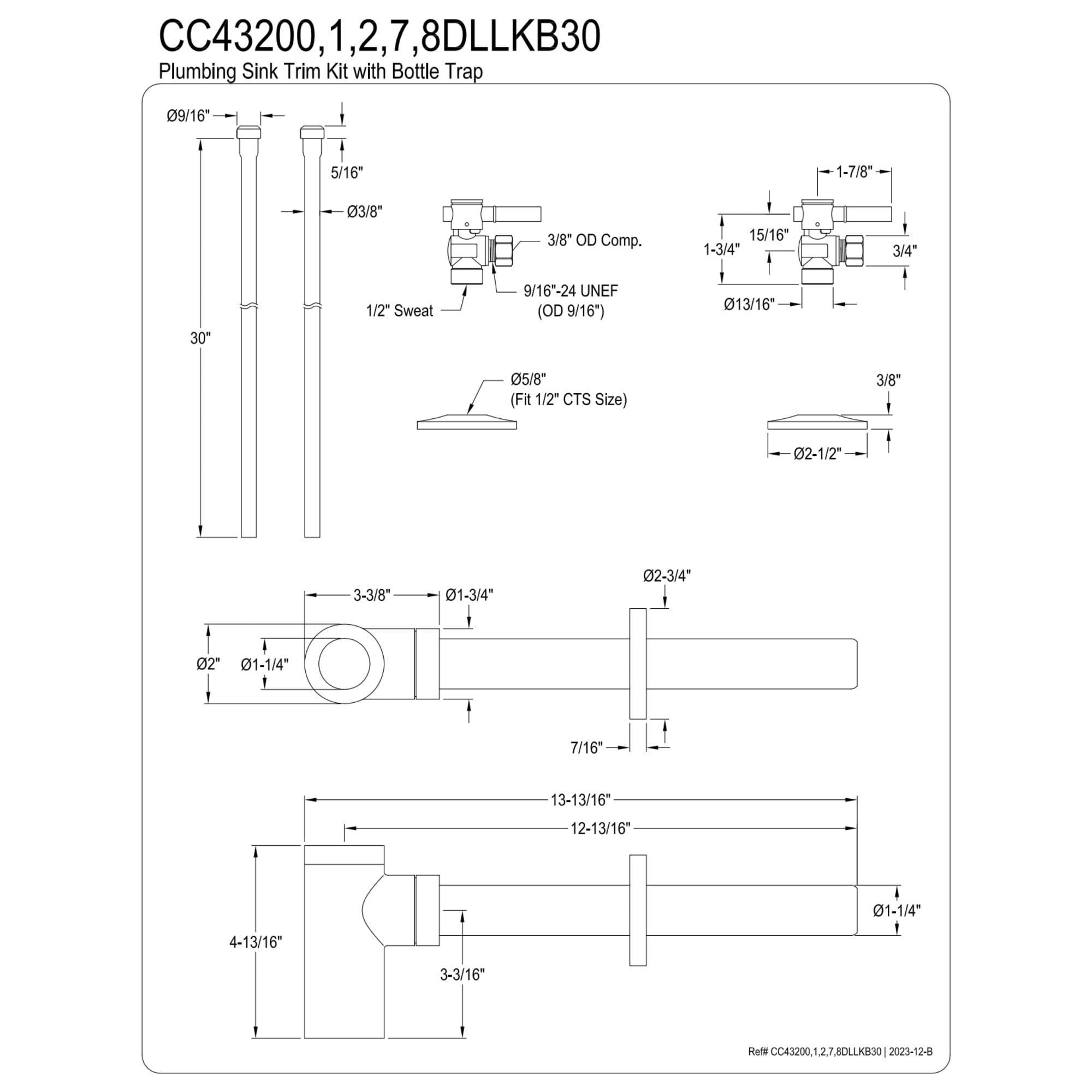 Kingston Brass CC43207DLLKB30 Trimscape Modern Plumbing Sink Trim Kit with Bottle Trap in Brushed Brass