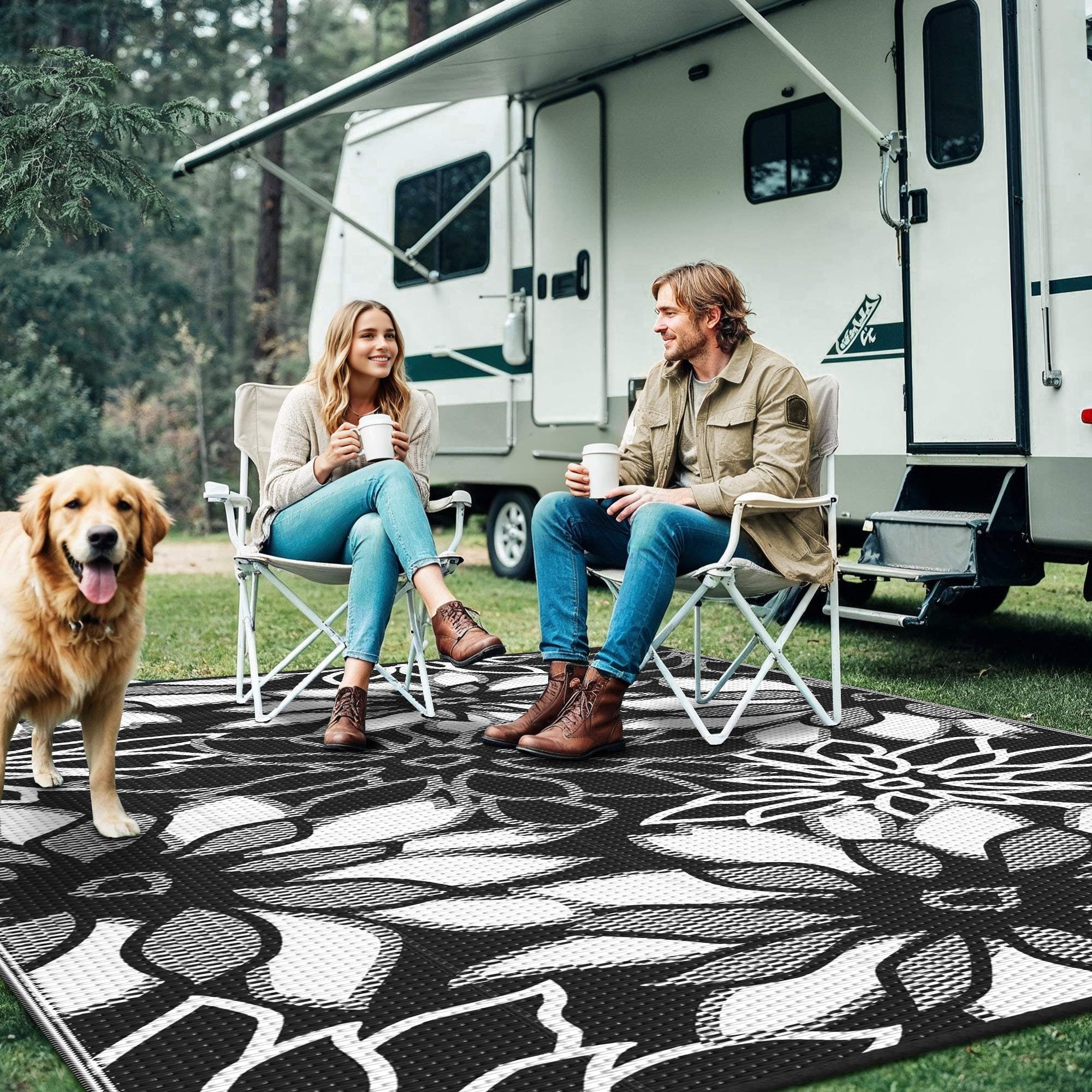 KUETH 5'x 8' Outdoor Waterproof Rug Plastic Floral Mat Easy cleaning Durable Fashion Recyclable Material