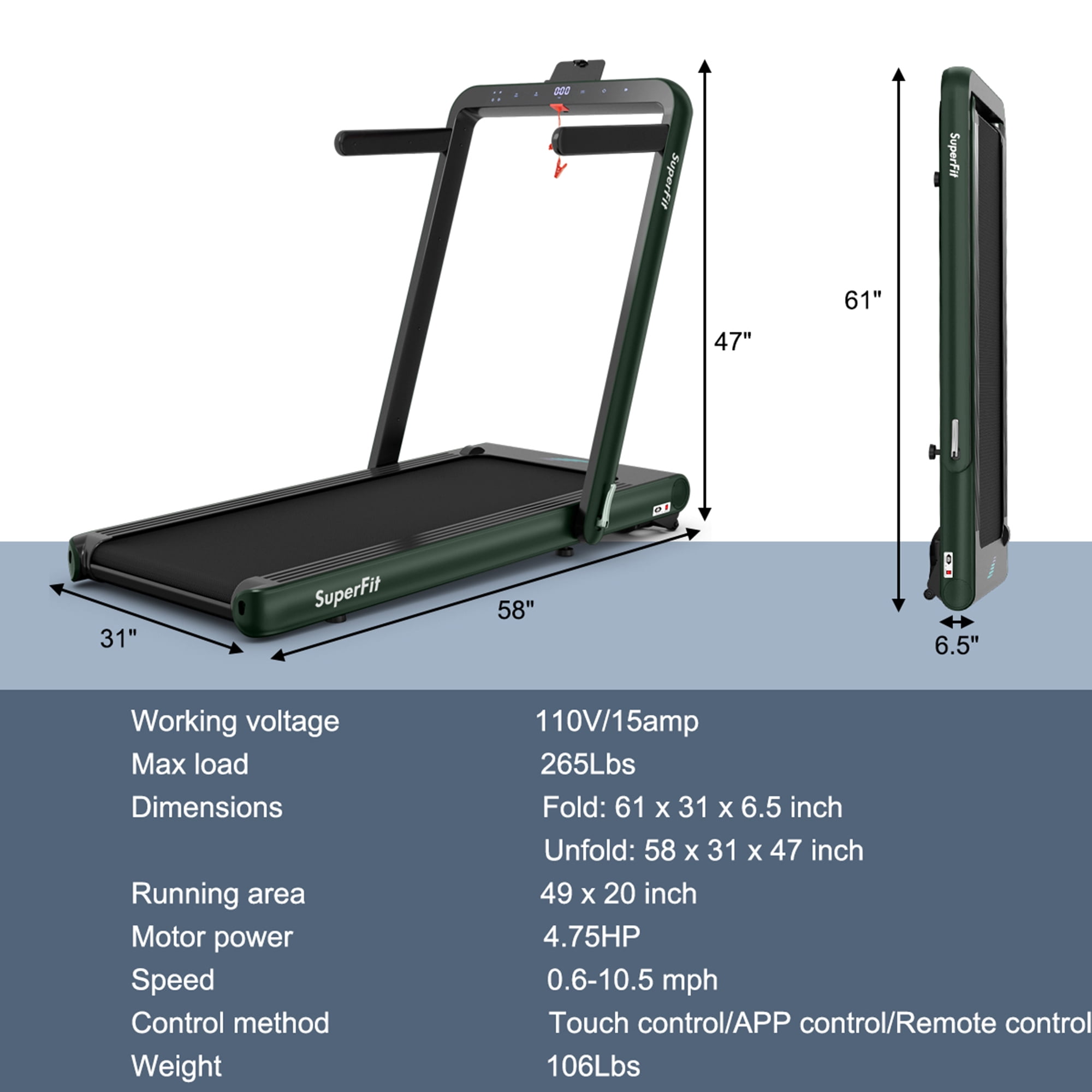 Gymax 2 in 1 Folding Treadmill  4.75HP Running Machine w/ APP & Remote Control Green