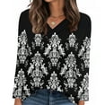 thumbnail image 7 of Enjoytime Tops for Women 2025 Vintage Printed V-Neck Long Sleeve Shirts Business Casual Work Blouses Fashion Fall Winter Clothes Black M, 7 of 7