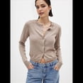 thumbnail image 4 of Cárdigan Corto para Mujer, Suéter de Punto de Larga con Botones para Vestidos y Jeans. Caqui L, 4 of 10