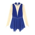thumbnail image 5 of DPOIS Womens Shiny Rhinestones Long Sleeve Figure Ice Skating Dress Blue M, 5 of 7