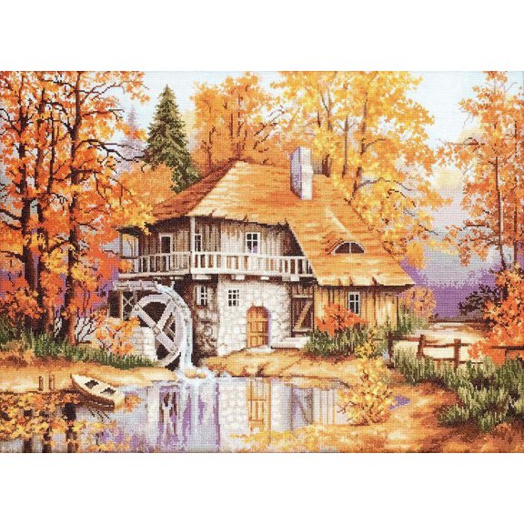 Counted Cross-Stitch Kit Autumn Landscape B481 Needlework Nature House Orange Autumn By Luca-S Canvas Cotton