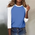 thumbnail image 6 of RPVATI Womens Tops 3/4 Sleeve Size Large Raglan Contrast Round Neck Casual Shirts Three Quarter Length Color Block Trendy Summer Blouses Loose Fit Tees 2024 Blue XL, 6 of 7