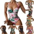thumbnail image 3 of WREESH Womens One Piece Swimsuits Print Swimwear High Waist Swimwear Sleeveless Bathing Suits Coffee, 3 of 4