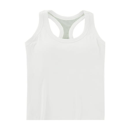 Workout Racerback Tank Tops for Women Seamless Scoop Neck Athletic Yoga Camisoles with Built in Bra Padded