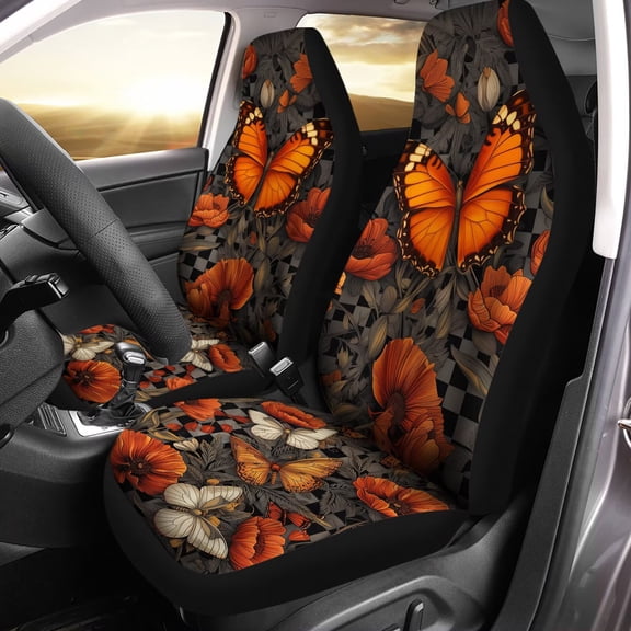chaqlin Trippy Butterfly Print Auto Seat Covers Front Seats 2 Piece Soft Stretchy Fabric Seat Bench Covers Universal Car Interior Protection Set
