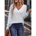 thumbnail image 6 of Long Sleeve Shirt for Women Fall Outfits Dressy Casual Fashion Clothing V Neck Tunic Tops with Button White XL, 6 of 8