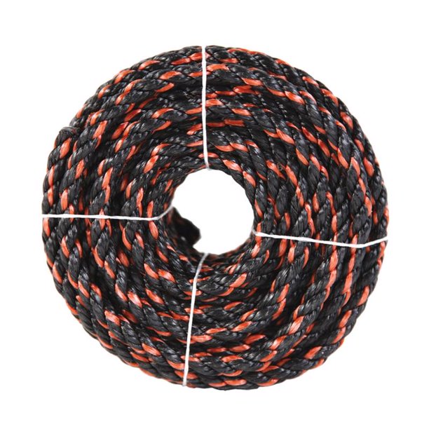 Cuerda Koch de polipropileno retorcido, negro/naranja, 1,27 cm de profundidad, 15,24 m de largo