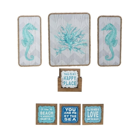 Piece Wooden Wall Plaque - Novelty Nautical Home Decor Beachcombers Coastal Life Wooden Beach Sayings Coasters (4pc Set) and Beachcombers Coastal Life Seahorse Coral Wall Plaques (3pc Set)