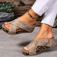 thumbnail image 4 of Rokment Leopard Platform Wedge Sandals for Women Fashion Casual Studded Cross-Band Leather Open Toe Backless Slip on Chunky High Heels Dress Slides Beach Summer Comfortable Khaki Size 9, 4 of 7