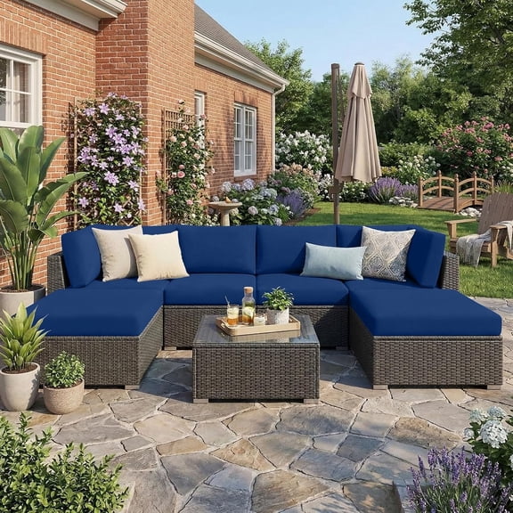 Stretch Outdoor Cushion Covers 4/8 Pack, Patio Chair Slipcovers Replacement, Washable UV Resistant Seat Protector for Furniture Deep Blue