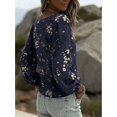 thumbnail image 3 of Women's  Floral Blouse V-Neck Long Sleeve Lantern Sleeve Ruffle Cuff Loose Fit Top for Spring Fall Layering Office Commute Vacation Daily Outfits, 3 of 4