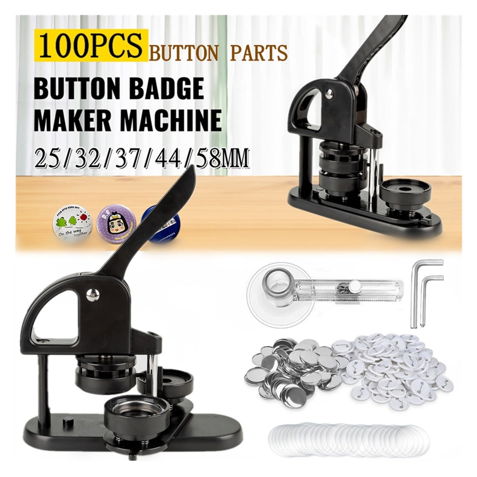 Black Button Maker Machine- Installation-Free, DIY Pin Badges Button Press Punch Tool Badge Press Maker Machine 25/32/37/44/58MM