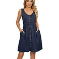 thumbnail image 4 of Summer Dresses for Women 2024 Solid Color Sleeveless Button Pocket Round Neck Dresses, 4 of 5