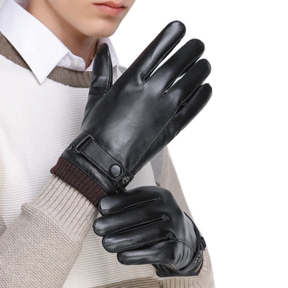 Male Leather Gloves Cycling Screen Shockproof Hiking Driving Glove Windproof Breathable Keep Warm Winter Mittens Riding Black screw opening