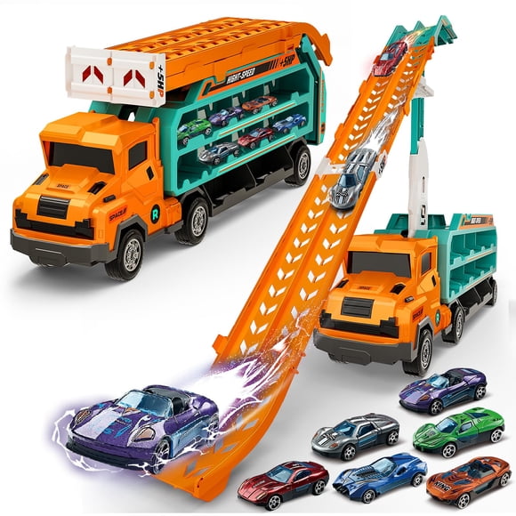 Carrier Truck Toys BainGesk con 6 coches de juguete de metal fundido a presión