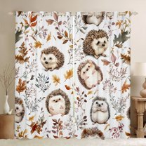 Feelyou Cute Jungle Hedgehog Black Out Curtains, Rustic Leaves Plant Botanical Curtains Pack of 2 (42x63 Each), Kawaii Animal Bedroom Curtains, Black Out Curtains Decor