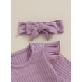 thumbnail image 6 of Bslissey Infant Baby Girls 3Pcs Fall Outfits Ruffles Long Sleeve Long Sleeve Ribbed Romper + Long Pants + Headband 3M 6M 9M 12M 18M Newborn Casual Daily Clolthes, 6 of 9