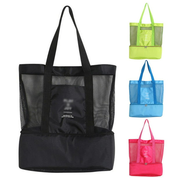 Large Double Layer Nylon Mesh Thermal Insulated Cooler Picnic Bag Beach ...