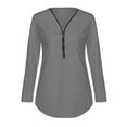 thumbnail image 3 of QLEICOM Womens V Neck Zip Front Long Sleeve Casual Topss Plus Size Flowy Business Work Tunic Tops Shirts Blouse Gray XL, US Size:10, 3 of 3