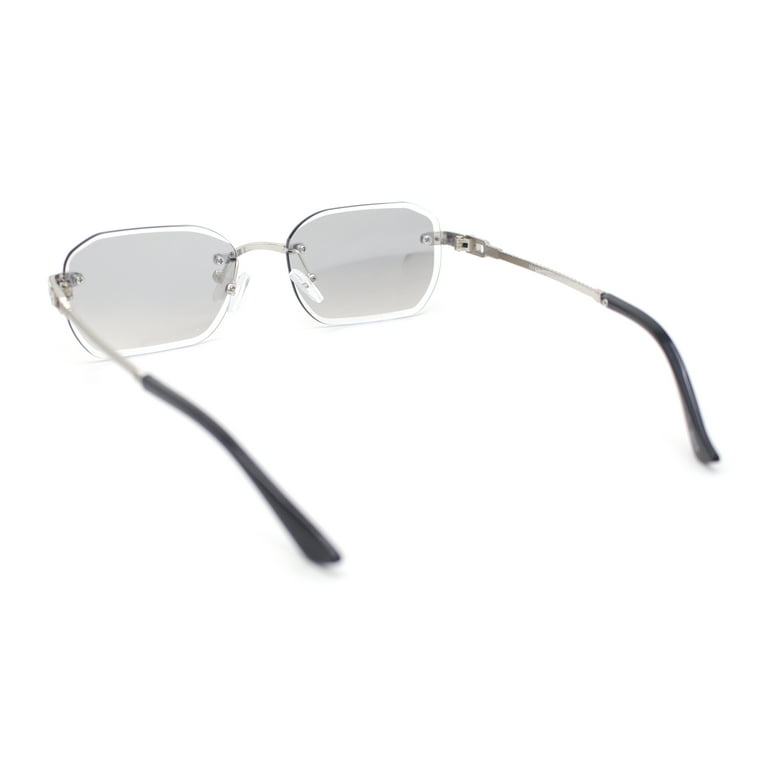Rhinestone Jewel Stud Metal Rimless Bevel Lens Rectangle 